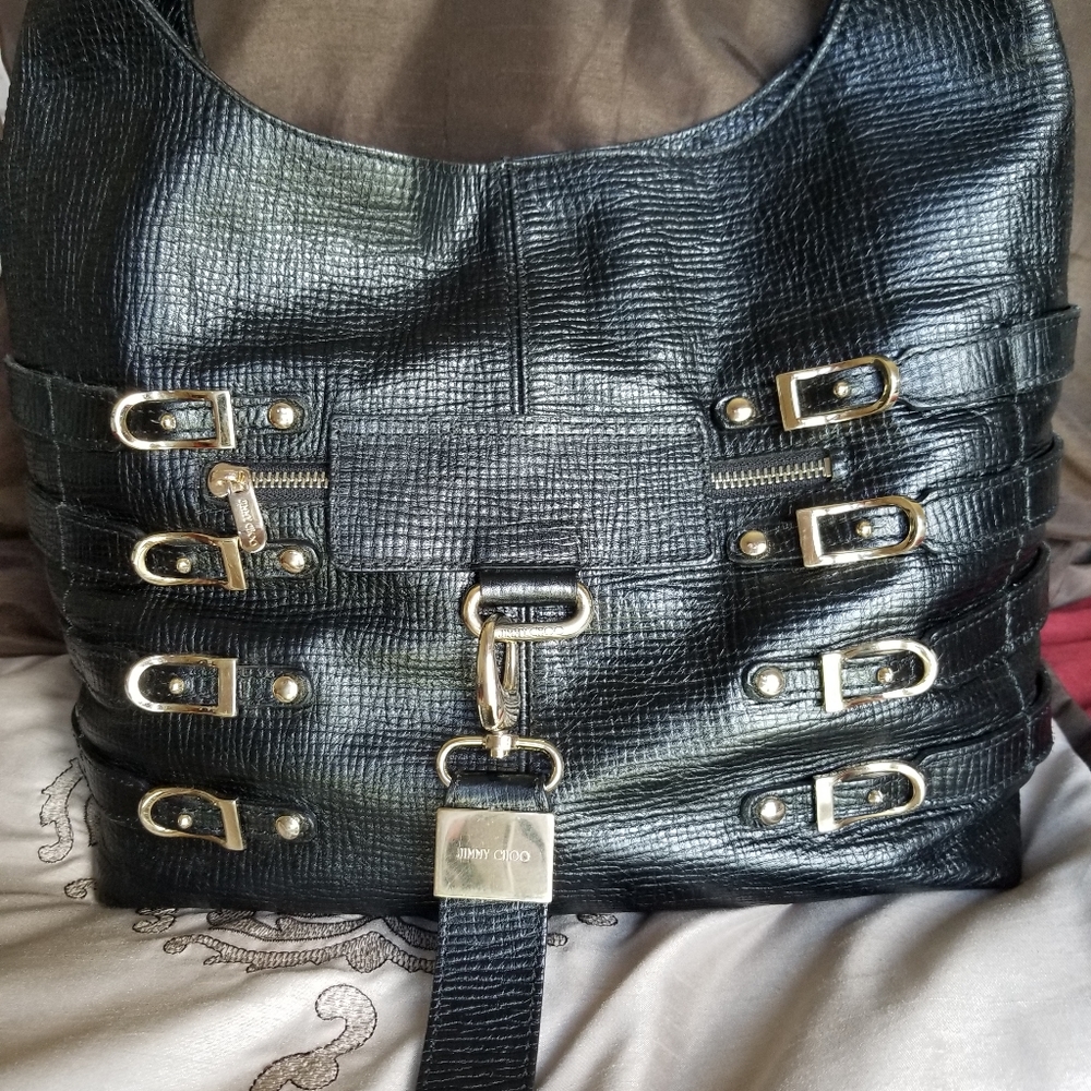 Jimmy Choo black leather Blythe tote bag